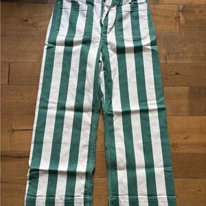 Anthropologie Green and White Striped Ankle Jeans